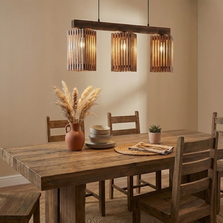 Trikona 3 Series Brown Solid Wood Cluster Hanging Light