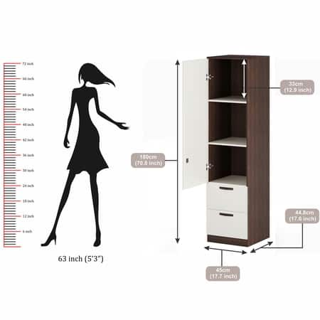 BLUEWUD Andrie Engineered Wood Single Door Wardrobe/Clothes Storage Rack Organizer Almirah Cupboard, 3 Shelves & 2 Drawers for Bedroom Home Furniture (Wenge & White)