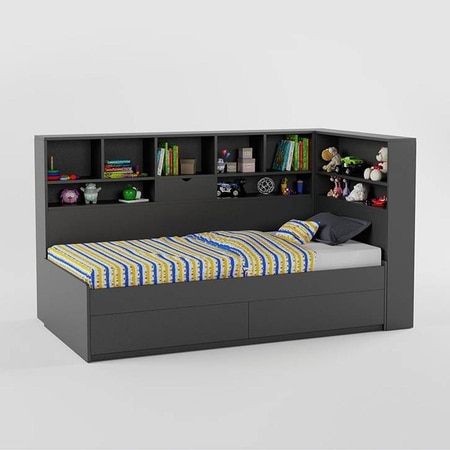 Megatron Engineered Wood Box Storage Bed in Dark Grey Colour