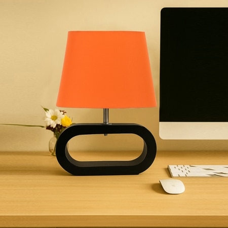 Devansh Orange Cotton Table Lamp With Wood Black Base -5