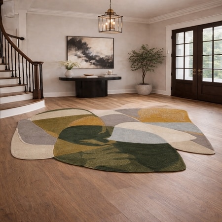 Irregular Wool Rectangle Carpets Hand Tufted in Multicolour Colour