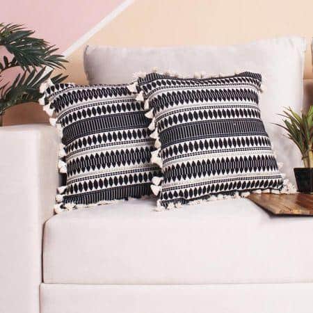 Acrylic Striped Cushion Cover with Lace Set of 2 (24 X 24 Inches)