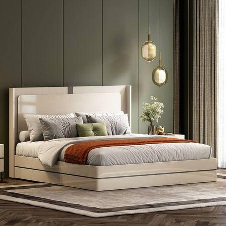 Naomi King Bed In High Gloss Beige Finish