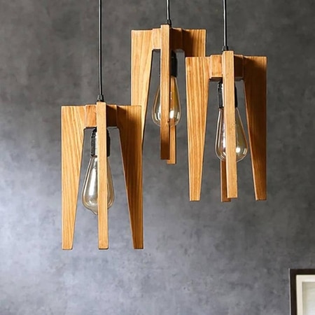 Jet Brown Solid Wood Cluster Hanging Light
