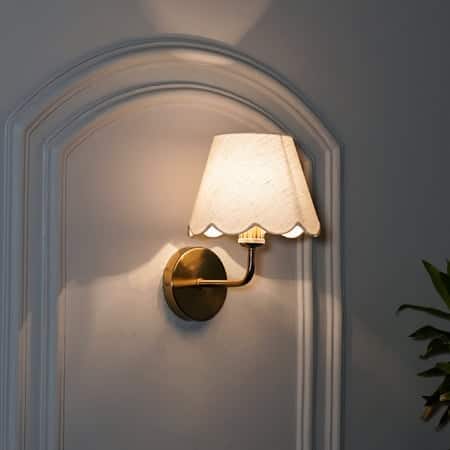 Sadie Shine Brass Metal Wall Light with Scalloped Shade