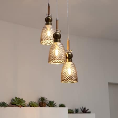 Eliante Cluster Hanging Lights Mild Steel, Wood & Glass Material Antique, Brown & Smoky Black Finish