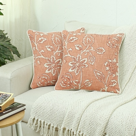 Blooming Florals Set Of 2 Cushion Cover With Rust Colour