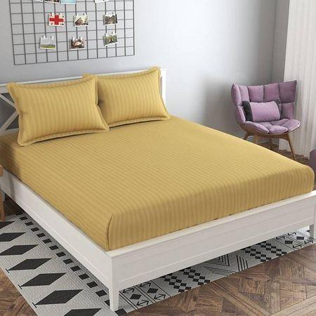 Lucas Gold Solid 210 TC Cotton King Size Bedsheet with 2 Pillow Covers