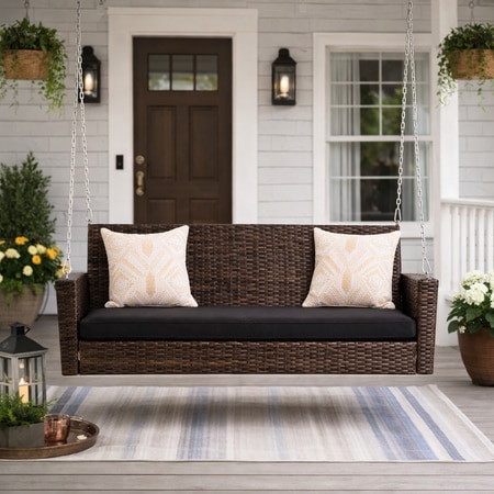 Carry Bird Wicker Patio Furniture Outdoor Balcony Swings In Brown And Black Colour