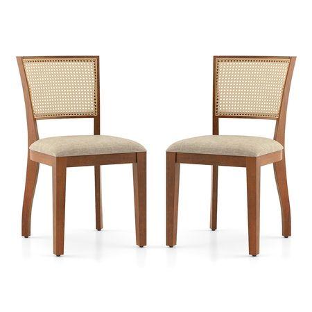 Reed Solid Wood Dining Chair Set Of 2 In Finish Amber Walnut And Colour Macadamia Brown Hopsack Weave