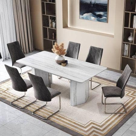 Nova Faux Marble 6 Seater Dining Table With Set Of 6 Ingrid Dining Chairs