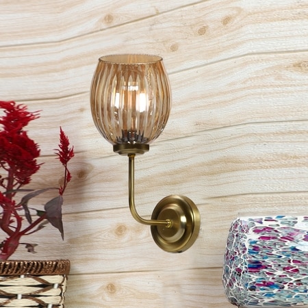 Devansh Metal Electric Wall Light in gold Colour with Lavender Shade Count of 1 Light