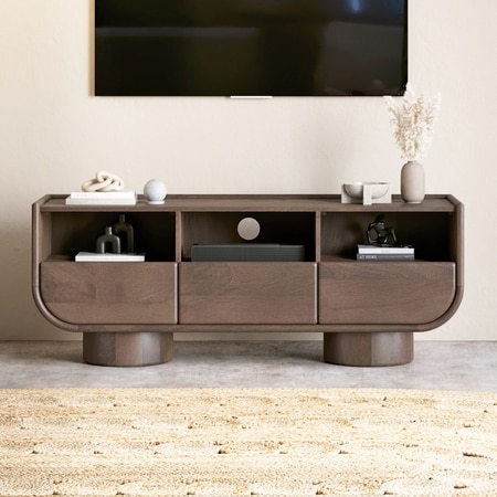 Nura Solid Wood TV Cabinet In Danish Walnut Finish