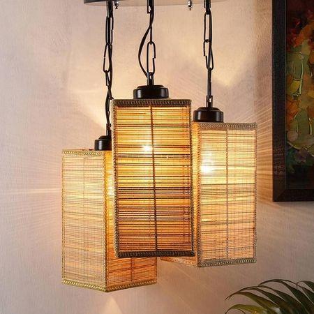 ValentiFALSE Beige Bamboo Cluster Hanging Light