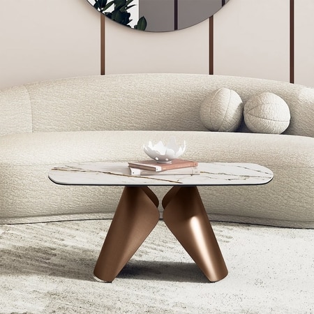 Aeris Oval Metal Coffee Table in Pluto Spanish Ceramic Finish