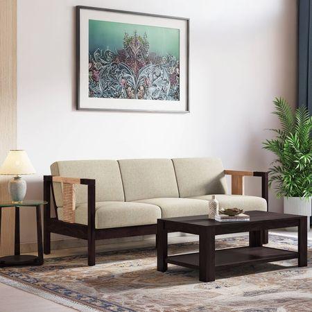 Cairo 3 Seater Wooden Sofa (Macadamia Brown)