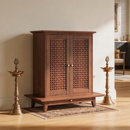 Devoto Solid Wood Prayer Unit 2 Door In Honey Finish