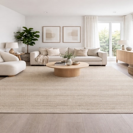 Texture Wool Rectangle Carpets Hand Knotted in Beige Colour
