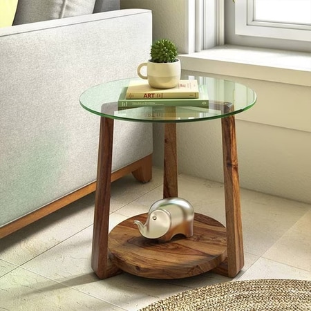 Jones Solid Wood Side Table in Teak Finish