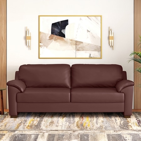 Farina 3 Seater Half Leather Sofa In Bordeaux Italian Leather