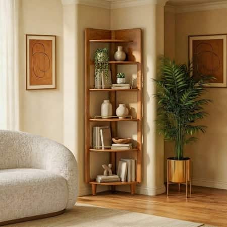 Brisa Solid Wood Bookshelf in Amber Walnut Finish