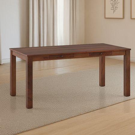 Arlo Teak Wood 6 Seater Storage Dining Table In Teak Finish