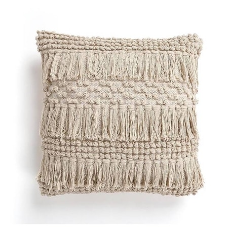 Tufted And Fringed Cotton Cushion Cover
