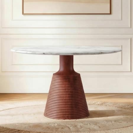 Massa Solid Wood And Banswara 4 Seater Round Dining Table In Honey Finish