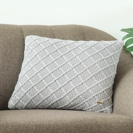 Crest Light Grey Knitted Cushion Cover 16X16 Inches