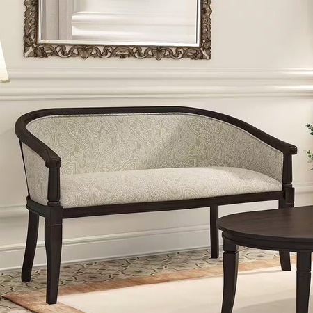Florence Loveseat 2 Seater In Mahogany Finish With Monochrome Paisley Fabric Colour