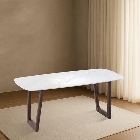 Adria Carrara White Quartz 6 Seater Dining Table In New Walnut Finish