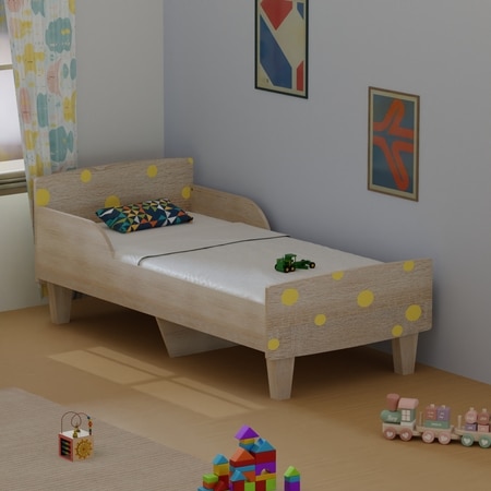 Minimalist Kids Toddler Bed in Oak and Yellow