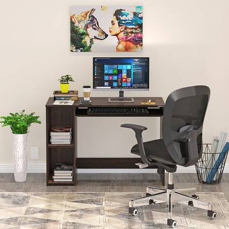 BLUEWUD Mallium Engineered Wood Study and Computer Laptop Table for Home or Office, WFH Desk with Keyboard Slider and Storage Shelves for Adults Kids Students Home Office Furniture (Wenge)