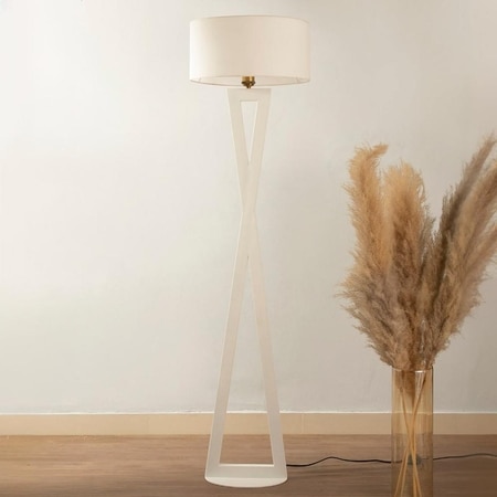 Hamptons White Metal Shade Club Floor Lamp with Metal Base