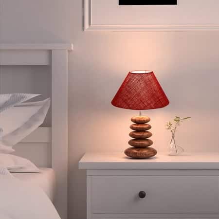 Devansh Maroon Jute Table Lamp With Wood  Pebble Lamp  (10X10X15) Inches