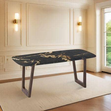 Adria Copa Cabana Black Stone 6 Seater Dining Table In New Walnut Finish