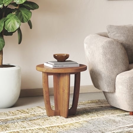 Kaya Solid Wood Side Table in Amber Walnut Finish