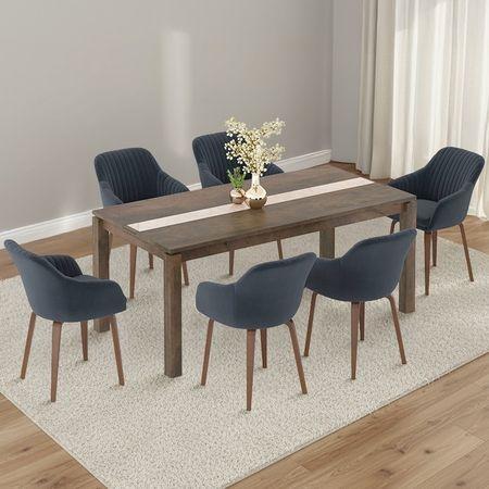 Atlas Crest Solid Wood 6 Seater Dining Table with 6 Rochelle Lounge Chair