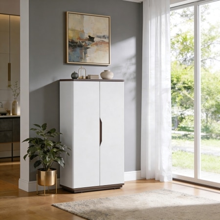 Baltoro Engineered Wood Tall Shoe Rack in White Finish