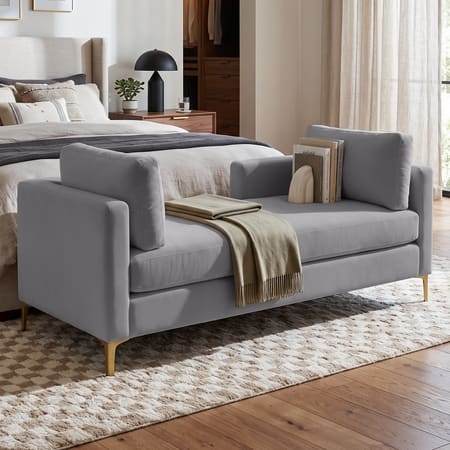 Cova Velvet Chaise Lounger in Grey Color