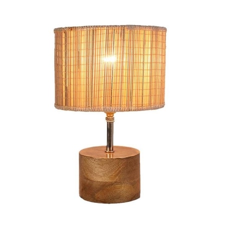Brant Beige Bamboo Shade Table Lamp with Natural Wooden Base