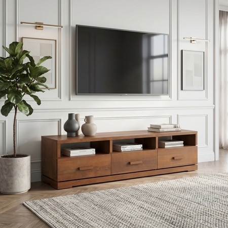 Carmond Solid Wood TV Unit Amber Walnut Finish