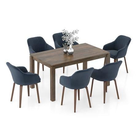 Atlas Solid Wood 6 Seater Compact Dining Table With 6 Rochelle Lounge Chair