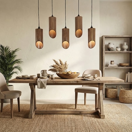 Cedar 5 Series Brown Solid Wood Cluster Hanging Light