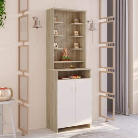 Bluewud Shubh Engineered Wood Prayerut In European Oak & White Finish