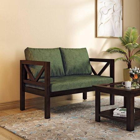 Alden 2 Seater Wooden Sofa (Moss Green Velvet)