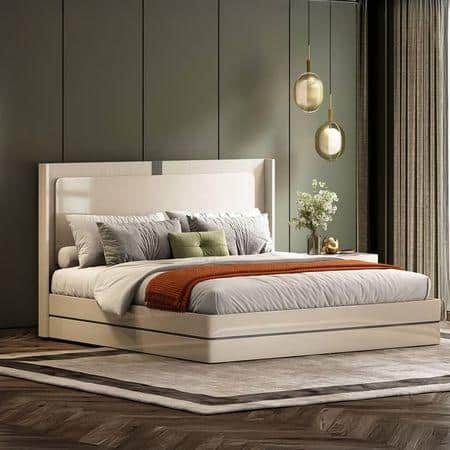 Naomi King Bed In High Gloss Beige Finish