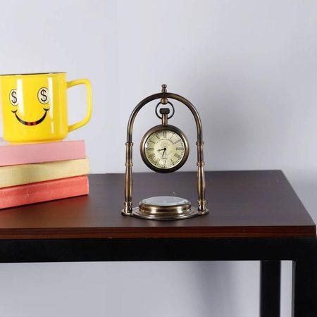 Hanging Black Antique Clock With Compass on Base