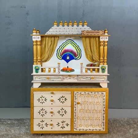 D'Dass Dark Polish Mdf and Sheesham  Wall Hanging Wooden Temple For Pooja