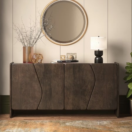 Koro Solid Wood Sideboard In Dark Chestnut Finish